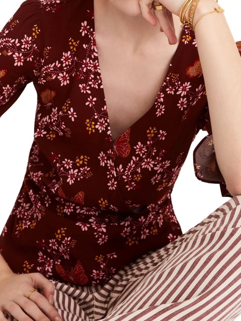 Women’s Size 6 Madewell 3/4 Sleeve Floral Wrap Blouse